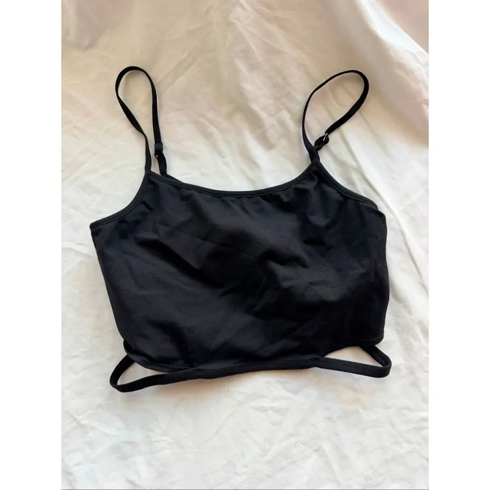 Alo Yoga Black Ribbed Cropped Tank Top Athletic Studio Wear Women Size Small